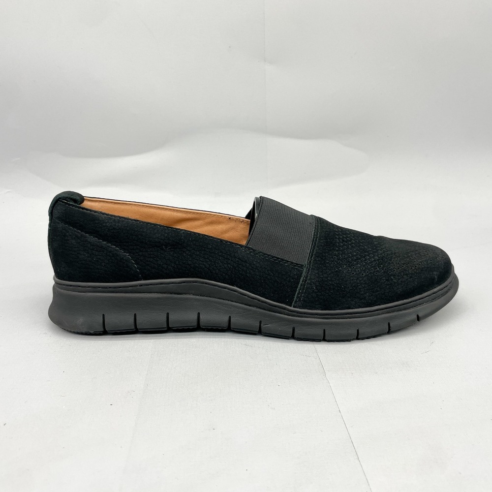 Vionic Womens 11 Roxan Loafers Black Nubuck Leather Slip On Comfort Flats Shoes
